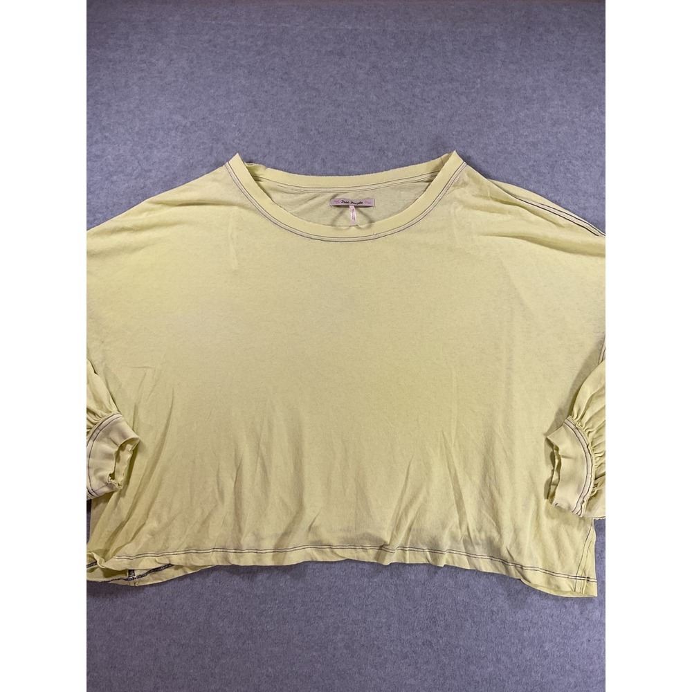 Free People Boxy Crop Top Puff Sleeve Contrast Stitching Womens Medium 2424